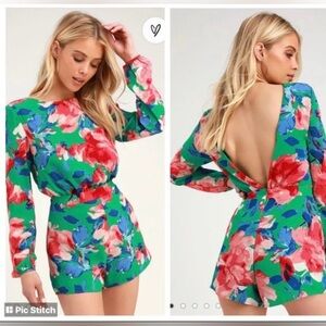 Lulus Sweetest Song Green Floral print romper.